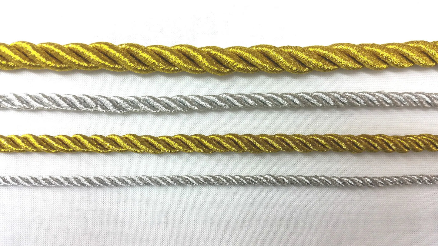 METALLIC CORD ROPE, SILVER/GOLD PIPPING STRING, 1,5,10 OR 22METRE